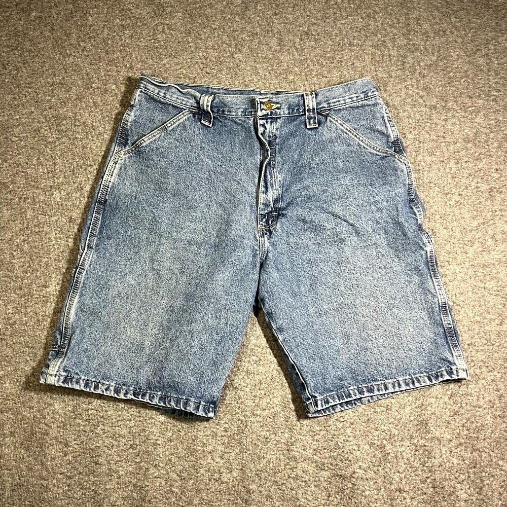 Wrangler Shorts Mens 34 Blue Carpenter 10" Light Wash Relaxed Y2K Denim Jorts